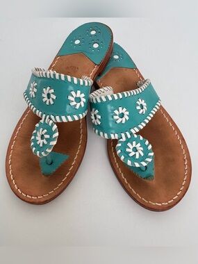 Stephen Bonanno Blue and White Palm Beach Leather Sandals, Size 8